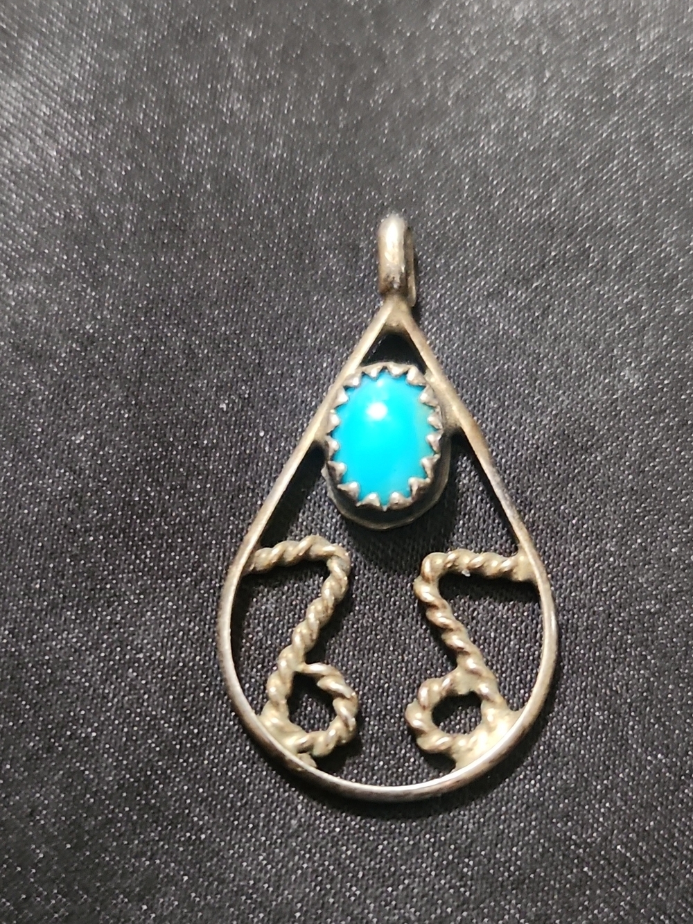 Turquoise Teardrop Silver Pendant - Blue Stone Accent